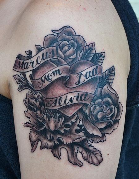 Tattoos - Garys Heart with flowers tattoo - 70361